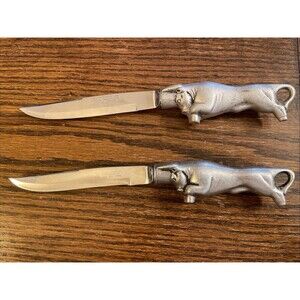 Vintage Bruce Fox Design Bull Handle Solingen Germany Knife Carving Ornate Set 2